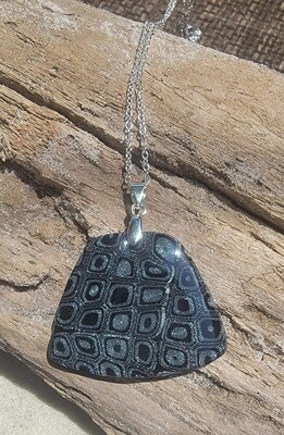 Black and Silver Retro Cane Polymer Clay Pendant Necklace - image1